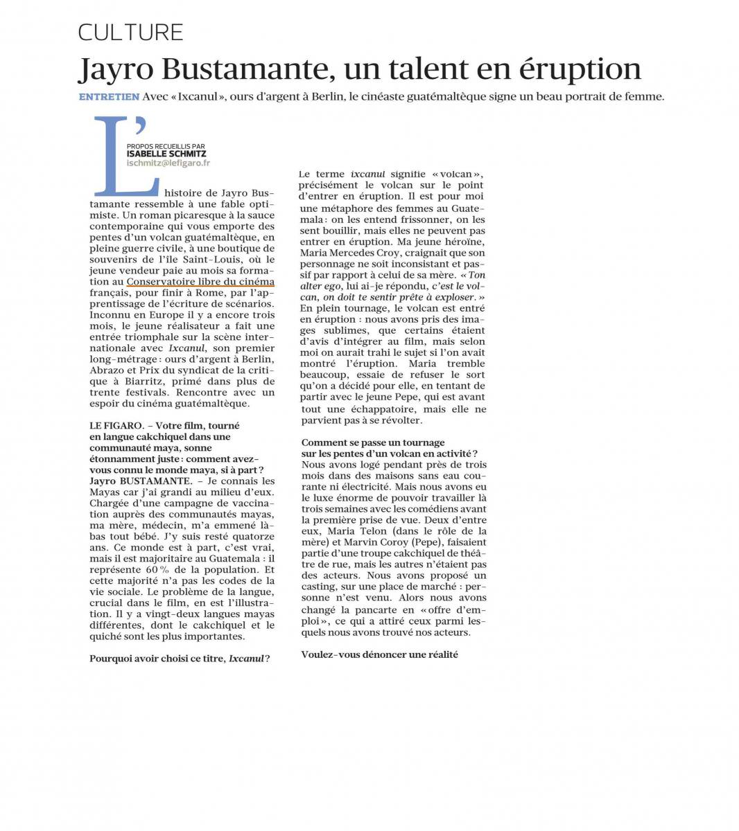 le journal Le Figaro a rencontré le réalisateur Jayro Bustamante